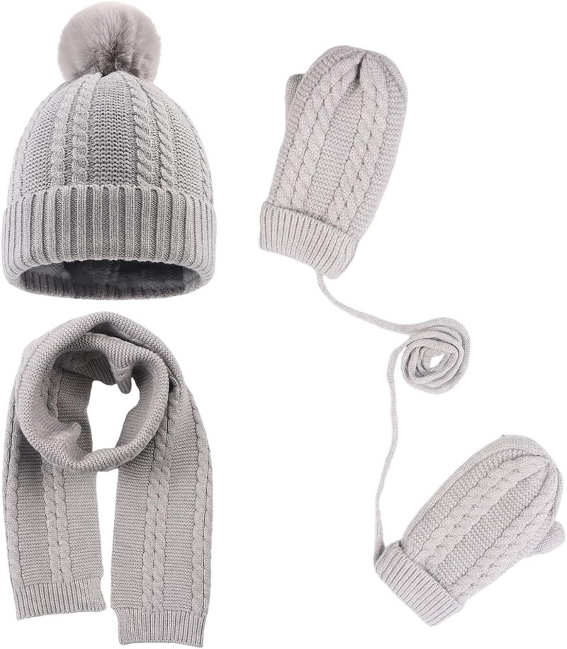 Peecabe Kids Winter Hat Scarf Mittens Set Toddler Knitted Beanie Girls Fleece Children Neck Warmer Boys Warm Gloves 2-7 Years - Image 1